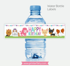 Puppy Birthday Water Bottle Labels, Printable Party Decor (Instant Download)