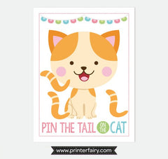 Pin the Tail on the Kitty Party Game, Printable Birthday Poster, Instant Download