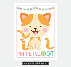 Pin the Tail on the Kitty Party Game, Printable Birthday Poster, Instant Download