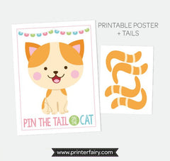 Pin the Tail on the Kitty Party Game, Printable Birthday Poster, Instant Download