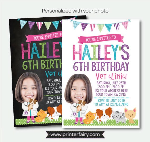 Puppies and Kitties Birthday Invitation, Vet Clinic, Photo (Digital)