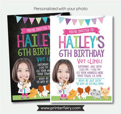 Puppies and Kitties Birthday Invitation, Vet Clinic, Photo (Digital)