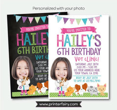 Puppies and Kitties Birthday Invitation, Vet Clinic, Photo (Digital)
