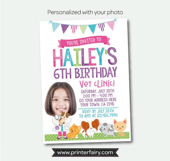 Puppies and Kitties Birthday Invitation, Vet Clinic, Photo (Digital)