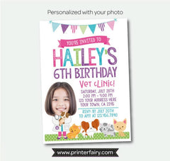 Puppies and Kitties Birthday Invitation, Vet Clinic, Photo (Digital)