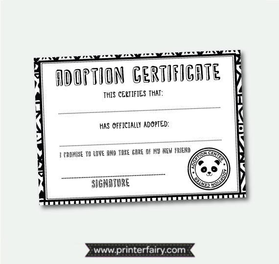 Panda Adoption Certificate, Birthday Party Printables (Instant Download)