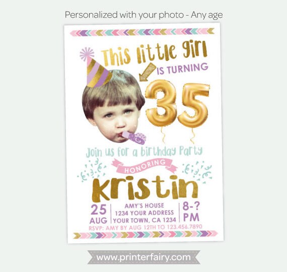 Adult Birthday Invitation Personalized with Photo for any age, Digital Printable Design