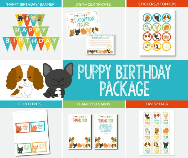 Puppy Adoption Birthday Party Package, 7 Printables (Digital Download)