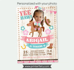 Cowgirl Photo Birthday Invitation, Horse Party (Digital Invite)