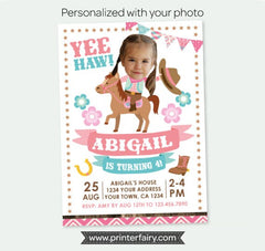 Cowgirl Photo Birthday Invitation, Horse Party (Digital Invite)