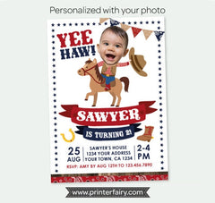 Cowboy Photo Birthday Invitation, Buckaroo Western Party (Digital)