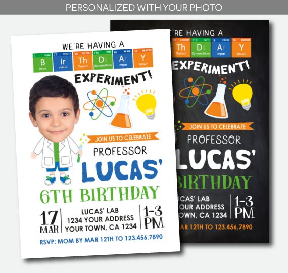 Science Birthday Invitation with Photo (Digital Invitation)