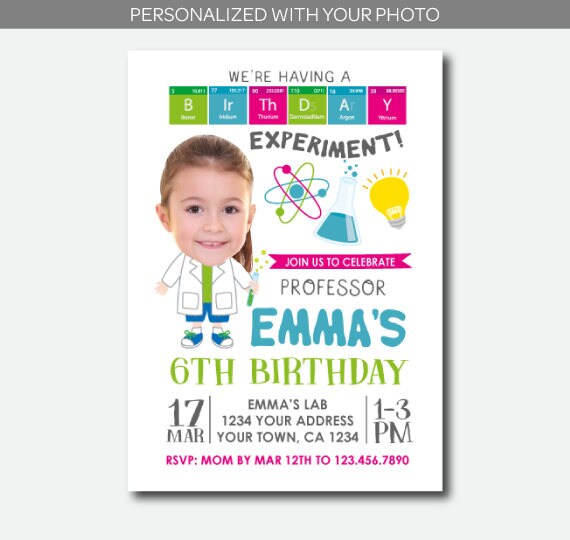 Science Birthday Invitation With Photo, Mad Scientist Party (Digital Custom Invitation)