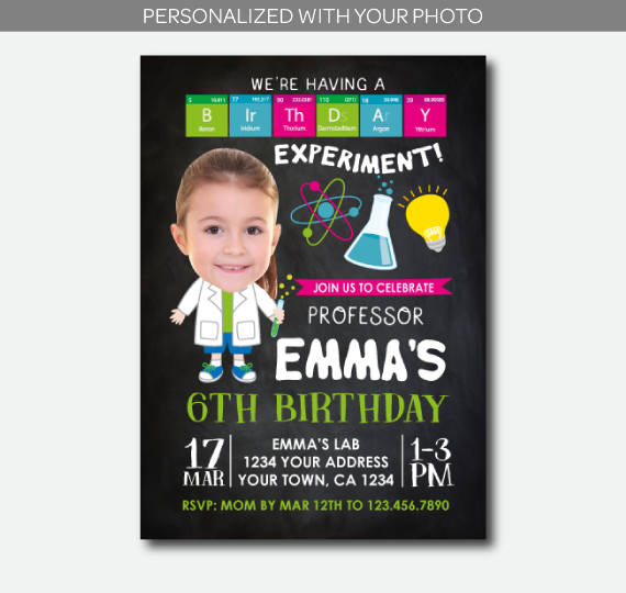 Science Birthday Invitation With Photo, Mad Scientist Party (Digital Custom Invitation)