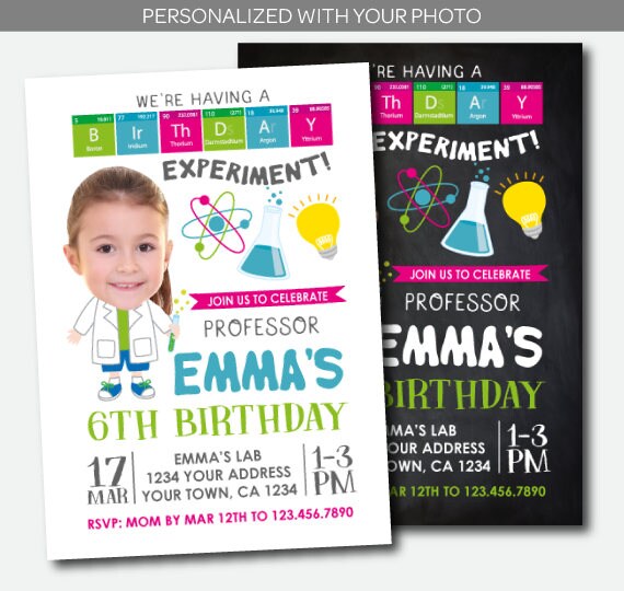 Science Birthday Invitation With Photo, Mad Scientist Party (Digital Custom Invitation)