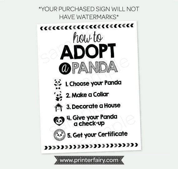 Panda Adoption Party Printables, 7 Signs (Digital Download)