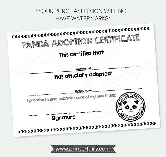 Panda Adoption Party Printables, 7 Signs (Digital Download)