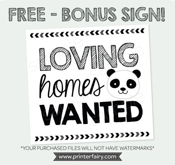Panda Adoption Party Printables, 7 Signs (Digital Download)