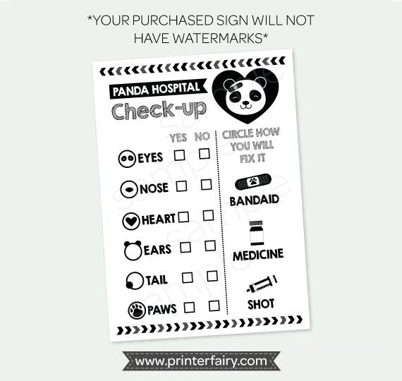 Panda Hospital Sign, Check-Up, Pet Adoption Party (Digital Download)