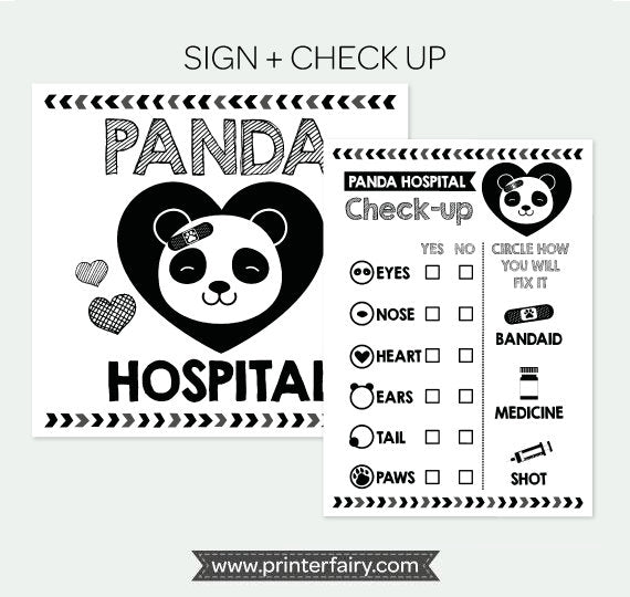 Panda Hospital Sign, Check-Up, Pet Adoption Party (Digital Download)