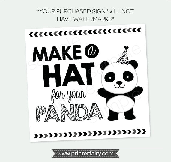 Printable Mini Hats for Plushies, Panda Party Sign (Digital Download)