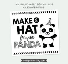 Printable Mini Hats for Plushies, Panda Party Sign (Digital Download)