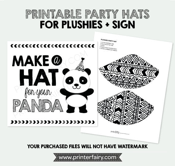Printable Mini Hats for Plushies, Panda Party Sign (Digital Download)