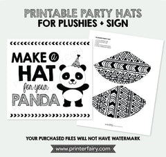 Printable Mini Hats for Plushies, Panda Party Sign (Digital Download)