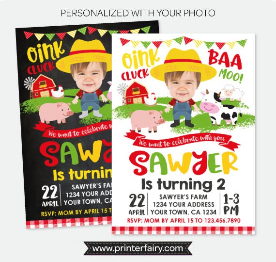 Farm Birthday Invitation with Photo, Barnyard Party, Personalized (Digital Design)