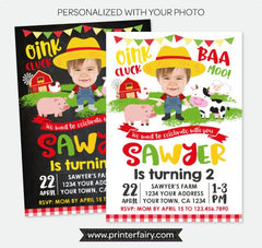 Farm Birthday Invitation with Photo, Barnyard Party, Personalized (Digital Design)