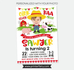 Farm Birthday Invitation with Photo, Barnyard Party, Personalized (Digital Design)