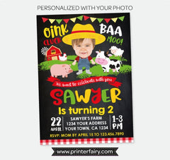 Farm Birthday Invitation with Photo, Barnyard Party, Personalized (Digital Design)