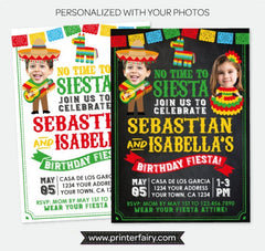 Fiesta Birthday Invitation with Photo, Sibling Joint Party (Digital Invitation)