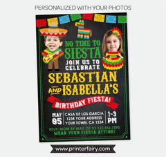 Fiesta Birthday Invitation with Photo, Sibling Joint Party (Digital Invitation)