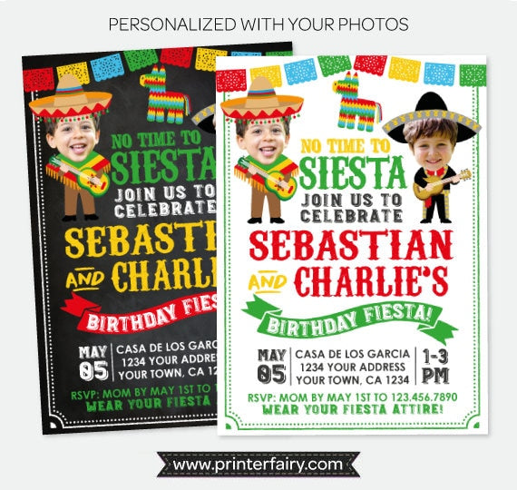 Fiesta Birthday Invitation for two People With Photo for any age, Personalized Digital Design
