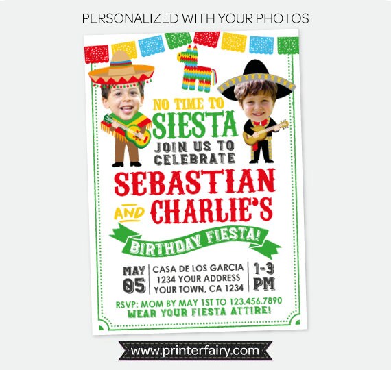 Fiesta Birthday Invitation for two People With Photo for any age, Personalized Digital Design