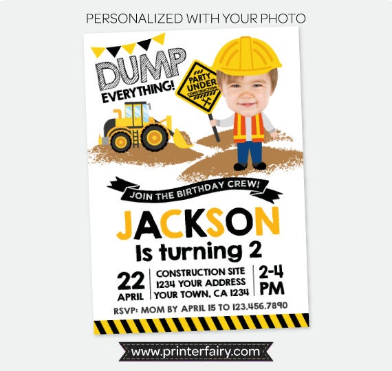 Construction Birthday Invitation with Photo, Dump Truck Party (Digital Invitation)