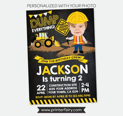 Construction Birthday Invitation with Photo, Dump Truck Party (Digital Invitation)