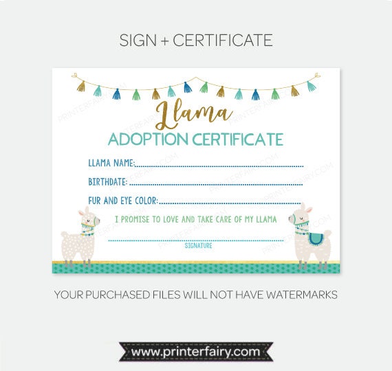 Llama Adoption Center Sign and Certificate, Adopt a Llama, Printable Item DIGITAL, Instant Download