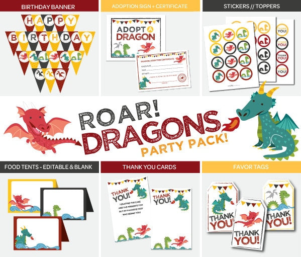 Dragon Birthday Party Printables, Decor Package (Digital Download)