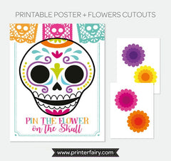 Day of the Dead Party Game, Pin the Flower on Skull, Digital Printable Instant Download