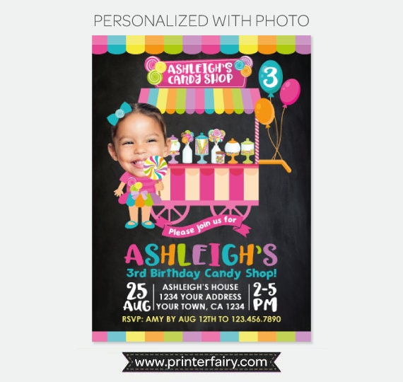 Personalized Candy Shop Birthday Invitation with Photo (Digital)