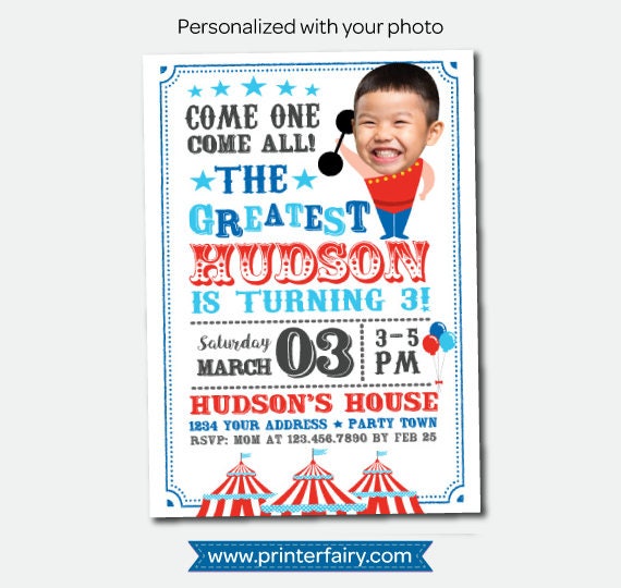 Personalized Carnival Birthday Invitation, Circus Party (Digital Download)
