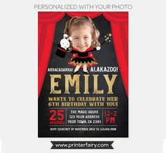 Magic Show Girl Birthday Invitation with Photo, Personalized Digital or Printable Design