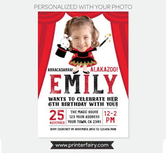 Magic Show Girl Birthday Invitation with Photo, Personalized Digital or Printable Design