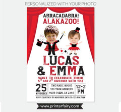 Magic Show Birthday Invitation Personalized for two children, Digital Printable Design