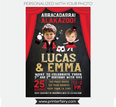 Magic Show Birthday Invitation Personalized for two children, Digital Printable Design