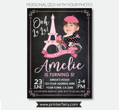 Paris Birthday Party Personalized Invitation with Photo, Digital or Printable Design