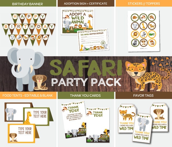 Safari Birthday Party Decorations Bundle (Digital Download)