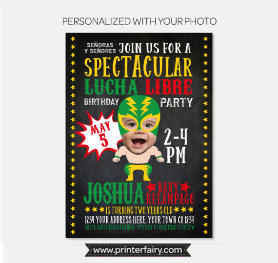 Personalized Lucha Libre Birthday Invitation, Photo, Fiesta (Digital Invite)